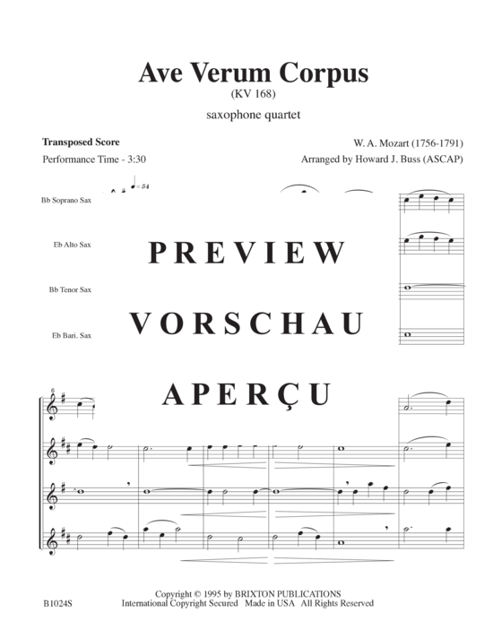 gallery: Ave Verum Corpus , , (Saxophonquartett SATB)