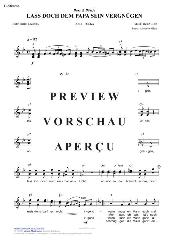 gallery: Lass doch dem Papa sein Vergnügen , Bass & Bässje, (Melodie-Stimmen in C/B/Es)