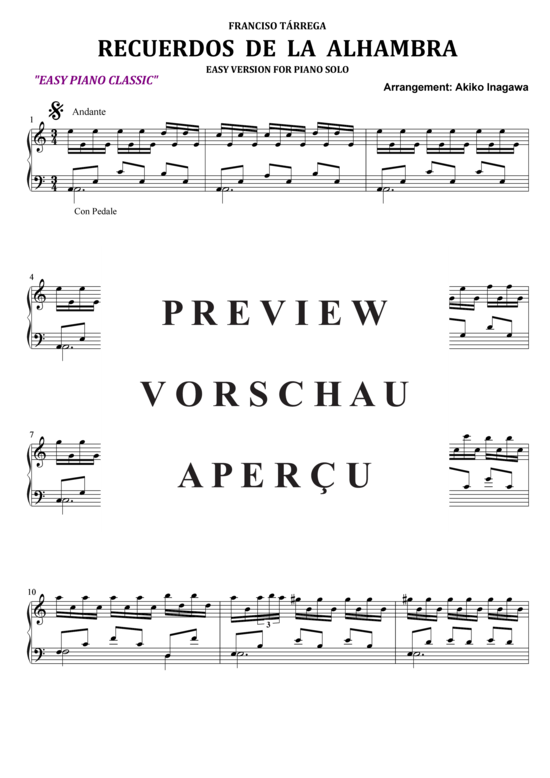gallery: Tarrega Recuerdos De La Alhambra , , (Klavier Solo easy)