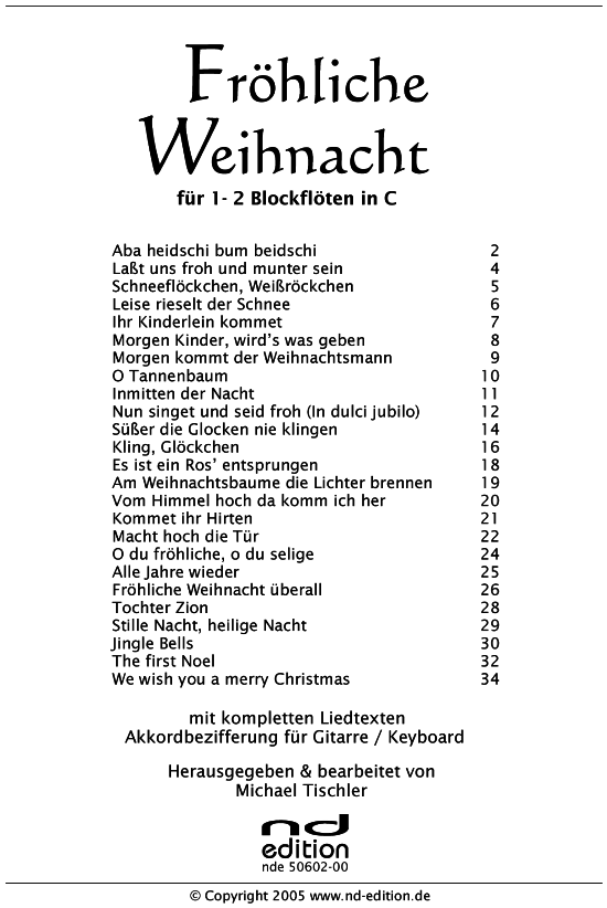 Fröhliche Weihnacht für 1-2 Sopran-Blockflöten