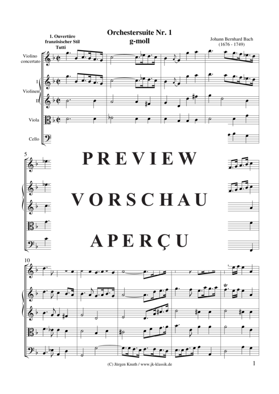 gallery: Orchestersuite Nr. 1 / 1.Ouvertüre französischer Stil , , (Violine Solo + Streichquartett, BC)