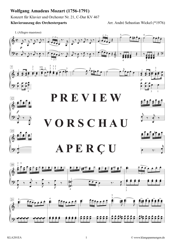 gallery: Klavierkonzert Nr. 21 C-Dur KV 467, Klavierauszug des Orchesterparts, Satz 1 , , (Klavier Solo)