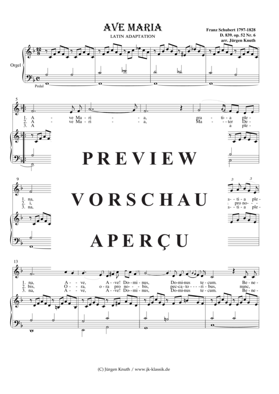 gallery: Ave Maria  D.839, op.52.6, F-Dur  Latin Adaptation , , (Orgel + Gesang)