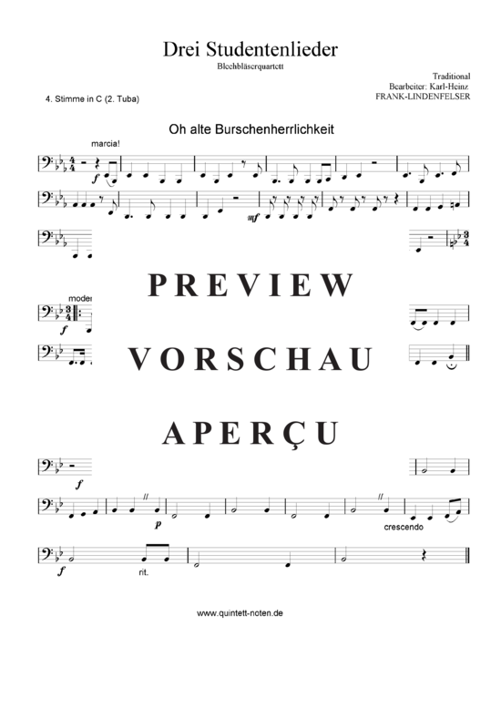 gallery: Drei Studentenlieder - Oh alte Burschenherrlichkeit - Die Gedanken sind frei - Gaudeamus igitur , , (Blechbläser Quartett flexible Besetzung)