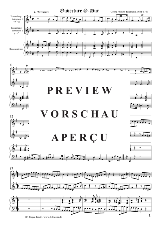 gallery: Ouvertüre G-Dur / Ouvertüre-Menuett-Gavotte-Passepied-Air-Gigue , , (2x Violine oder Instrument in C + Klavier/Cembalo/Orgel)