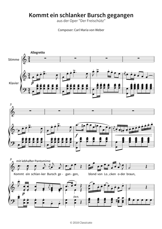 Kommt ein schlanker Bursch gegangen - aus der Oper Der Freischütz 