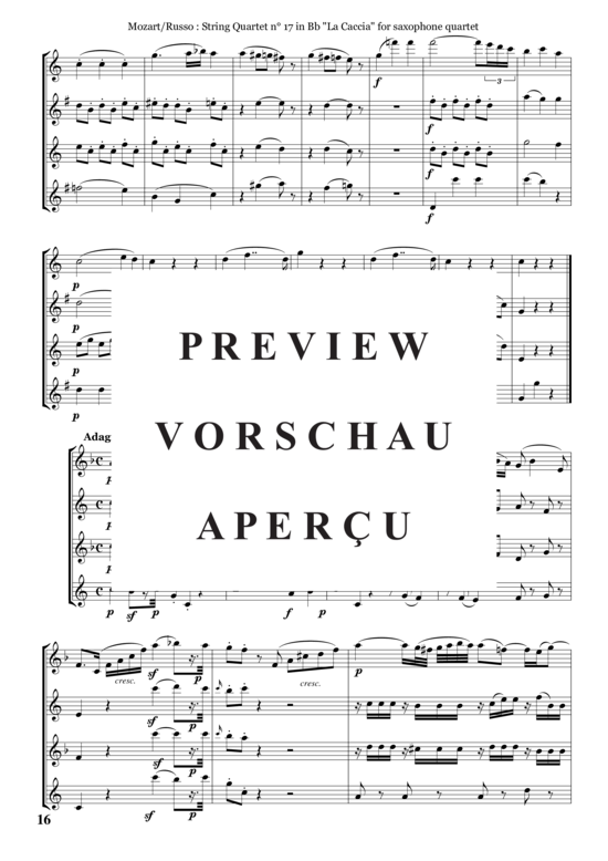 gallery: Streichquartett Nr. 17 in B, K 458 , , (Saxophon Quartett SATB)