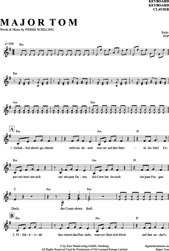 Major Tom - sheet music by Peter Schilling - 7060652 | notendownload