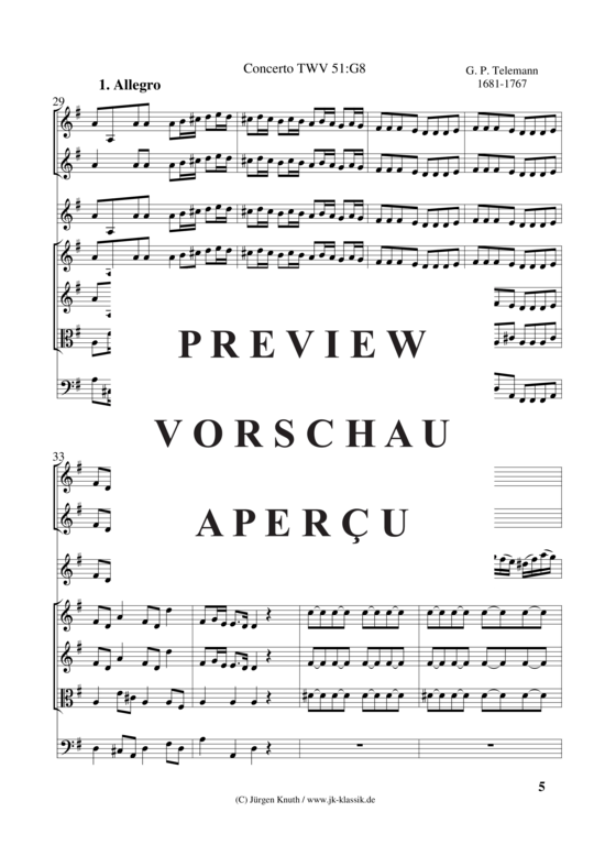 gallery: Violinkonzert à 8 TWV 51:G8 Satz:1 Allegro , , (Gemischtes Ensemble 2x Ob. 3x Vl. Vla + BC)