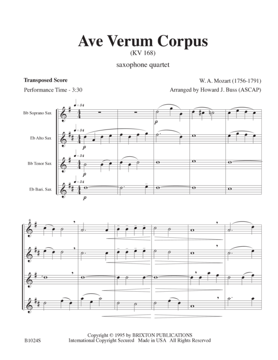 gallery: Ave Verum Corpus , , (Saxophonquartett SATB)