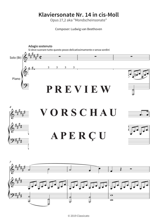 gallery: Klaviersonate Nr. 14 in cis-Moll - Opus 27, 2 aka Mondscheinsonate , , (Klavier + Instrument in B)