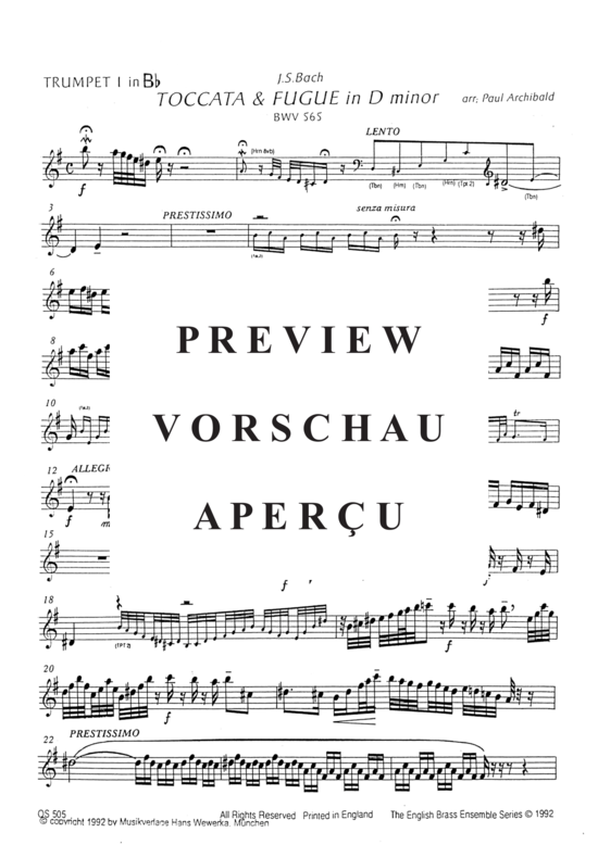 gallery: Toccata & Fugue , , (1.Trp in C/B/Es, 2.Trp in B, Horn in F, Pos, Tuba)