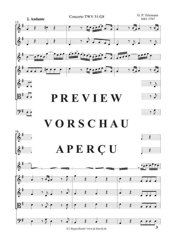 gallery: Violinkonzert à 8 TWV 51:G8 Satz:2 Andante , , (Gemischtes Ensemble 2x Ob. 3x Vl. Vla + BC)