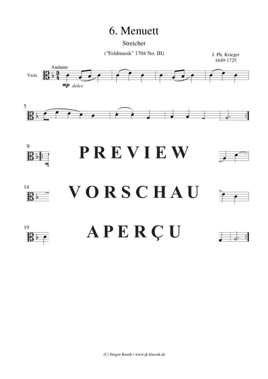 gallery: Menuett (Satz: 6) , ,  aus der Feldmusik 1704 No. III (Streicher Quartett + Cembalo)