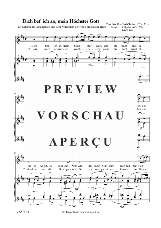 Dich bet´ ich an, mein Höchster Gott (BWV 449)