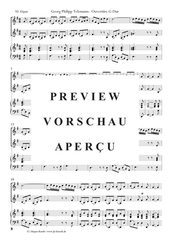 gallery: Ouvertüre G-Dur / Ouvertüre-Menuett-Gavotte-Passepied-Air-Gigue , , (2x Violine oder Instrument in C + Klavier/Cembalo/Orgel)