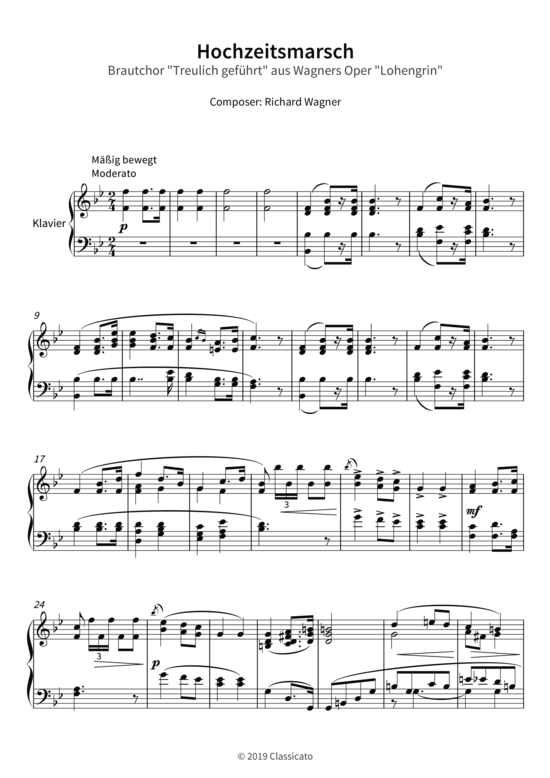 Hochzeitsmarsch - Brautchor Treulich geführt aus Wagners Oper Lohengrin 