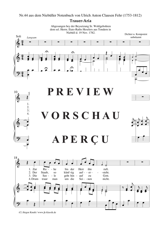 gallery: Trauer-Aria Nr.44 aus dem Niebüller Notenbuch , , (Gesang + Klavier/Orgel)