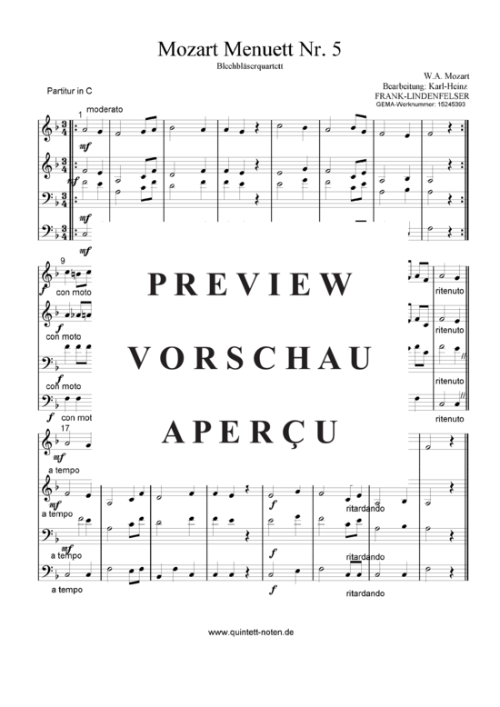 gallery: Mozart Menuett Nr. 5 , , (Blechbläser Quartett - Flexible Besetzung)