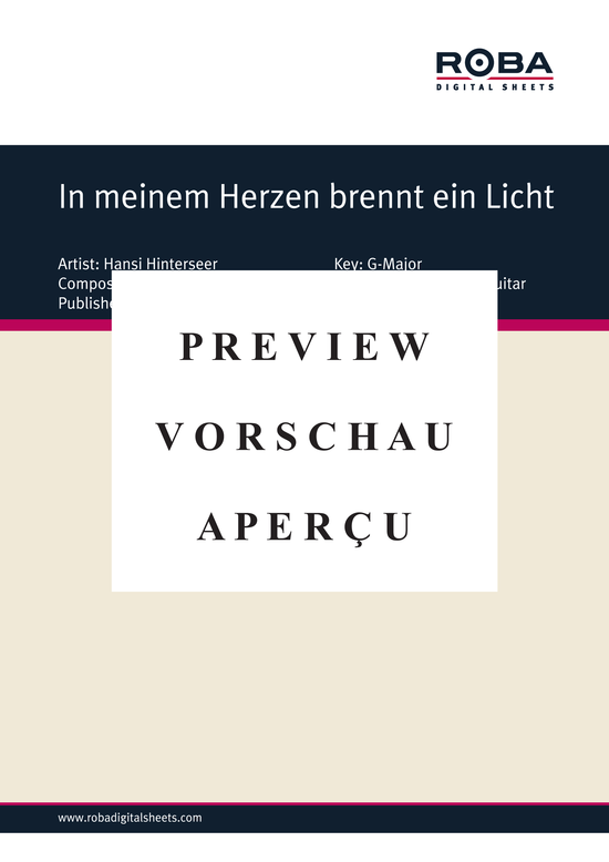 gallery: In meinem Herzen brennt ein Licht , Hinterseer, Hansi, (Melodie + Akkorde, extra Textblatt)