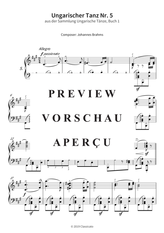 gallery: Ungarischer Tanz Nr. 5 - aus der Sammlung Ungarische Tänze, Buch 1 , , (Klavier Solo)