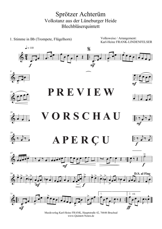 gallery: Sprötzer Achterrüm , , (Blechbläserquintett + Schlagzeug, in B/C, 3.St. in B/C/Es/F)