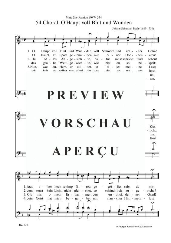 O Haupt voll Blut und Wunden BWV 244 Nr. 54