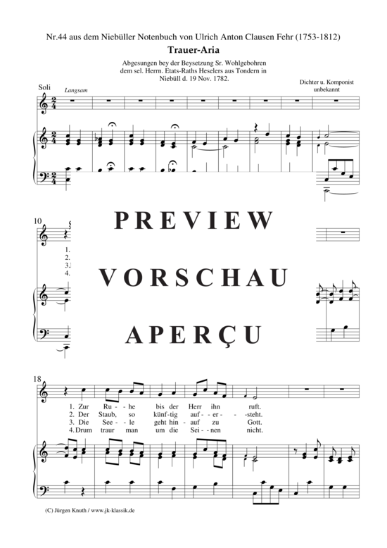 gallery: Trauer-Aria Nr.44 aus dem Niebüller Notenbuch , , (Gesang + Klavier/Orgel)