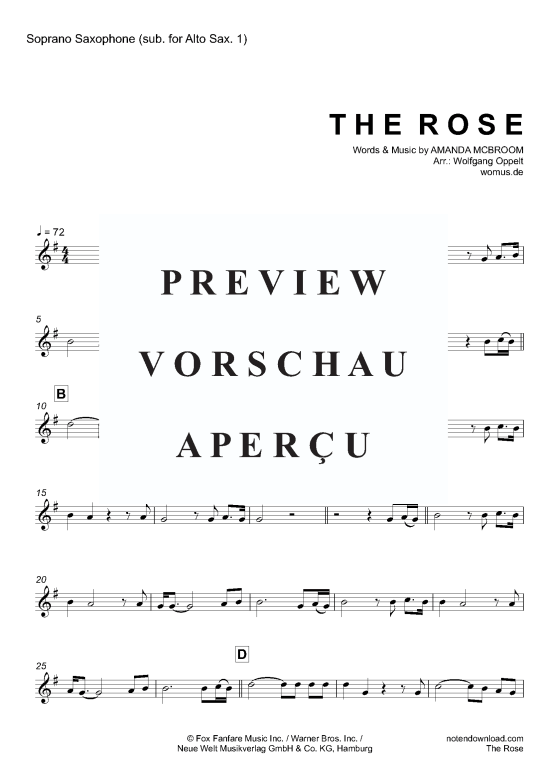 gallery: The Rose (Quartett für 3 Saxophone A(S) AA(T) , Midler, Bette,  + Klavier, opt. Bariton Saxophon)