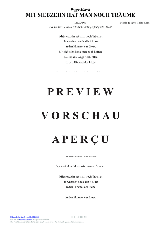 gallery: Mit siebzehn hat man noch Träume , March, Peggy, (Melodie-Stimmen in C/B/Es)