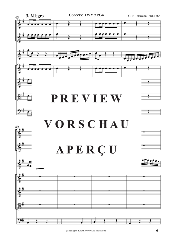 gallery: Violinkonzert à 8 TWV 51:G8 Satz:3 Allegro , , (Gemischtes Ensemble 2x Ob. 3x Vl. Vla + BC)