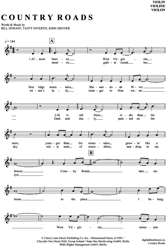 Country Roads - sheet music by John Denver - 7130003 | notendownload