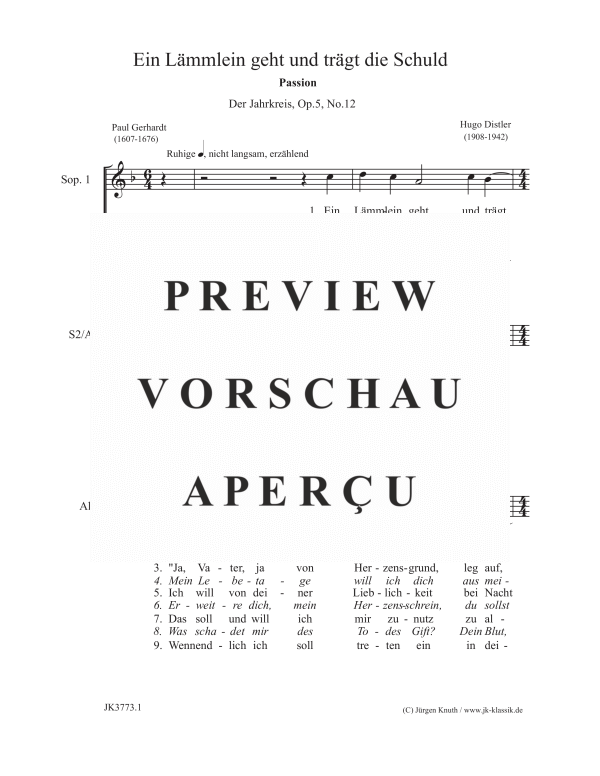 gallery: Ein Lämmlein geht und trägt die Schuld (Der Jahrkreis Op.5, No.12), , (female choir SSA)