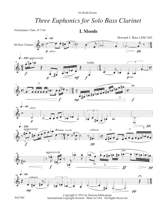 Three Euphonics for Solo Bass Clarinet 