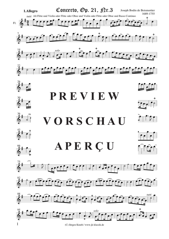 gallery: Concerto für Altblockflöte + Violine (Op.21 No.3) , ,  (Gemischtes Ensemble für Bläser, Streicher + BC)