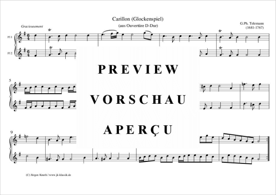 gallery: Carillon (Glockenspiel aus Ouvertüre Suite TWV.55:D21 / D-Dur) , ,  (Gemischtes Ensemble für 2x Querflöte/Oboe, Streicher Quartett + Cembalo/Klavier)