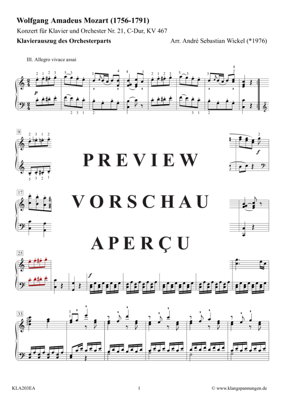 gallery: Klavierkonzert Nr. 21 C-Dur KV 467, Klavierauszug des Orchesterparts, Satz 3 , , (Klavier Solo)