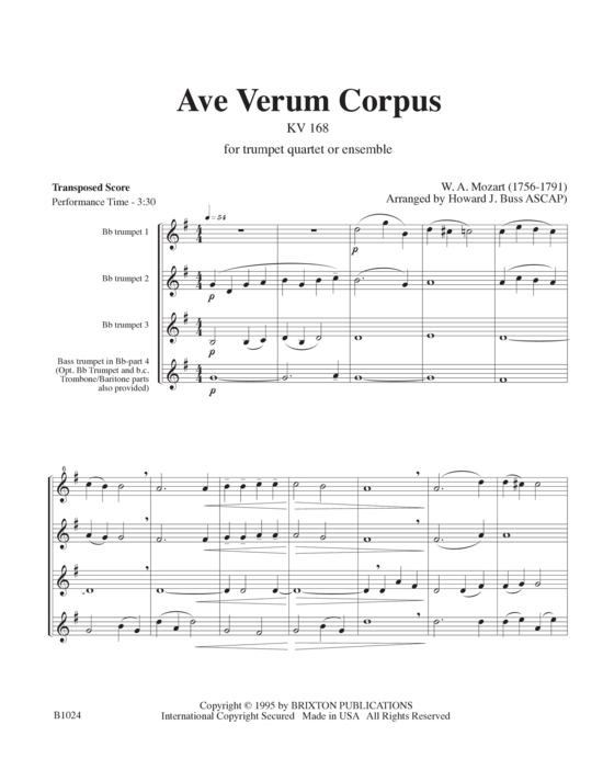 gallery: Ave Verum Corpus (4/3 Trompeten in B und 1 Basstrompete/Posaune) , ,  (opt. Bass-Stimme für Teil 4)