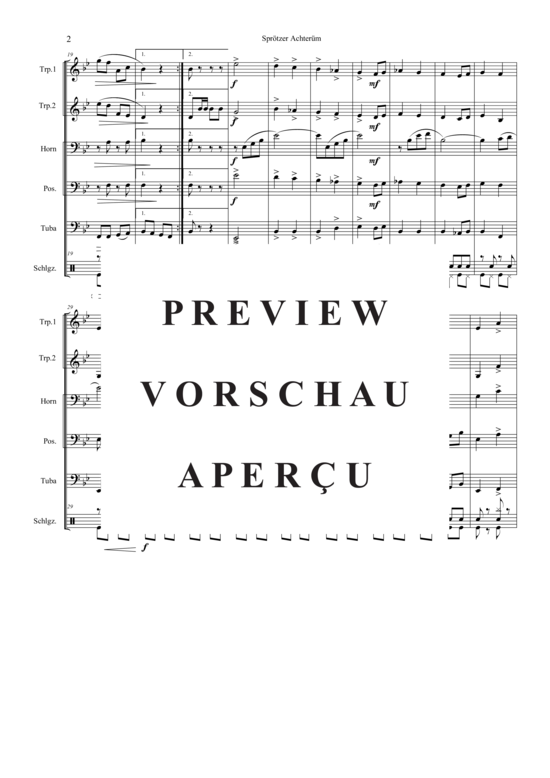 gallery: Sprötzer Achterrüm , , (Blechbläserquintett + Schlagzeug, in B/C, 3.St. in B/C/Es/F)