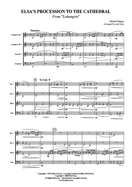 Elsa´s Prozession zur Kathedrale (aus Lohengrin)  (2xTromp in B, Horn in F (Pos) 