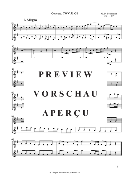 gallery: Violinkonzert à 8 TWV 51:G8 Satz:1 Allegro , , (Gemischtes Ensemble 2x Ob. 3x Vl. Vla + BC)