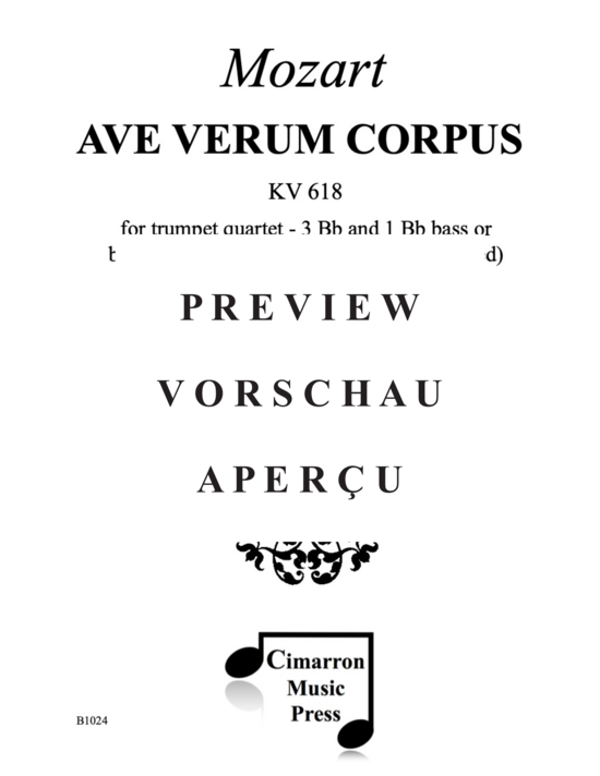 gallery: Ave Verum Corpus (4/3 Trompeten in B und 1 Basstrompete/Posaune) , ,  (opt. Bass-Stimme für Teil 4)