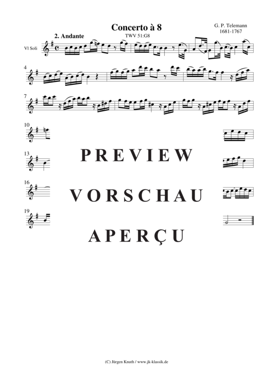 gallery: Violinkonzert à 8 TWV 51:G8 Satz:2 Andante , , (Gemischtes Ensemble 2x Ob. 3x Vl. Vla + BC)