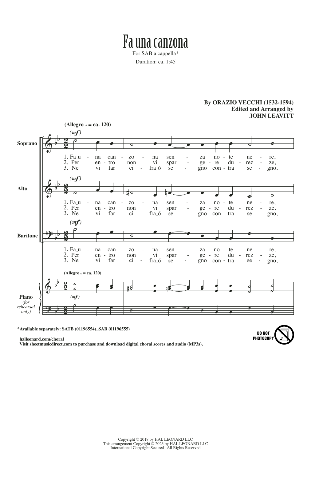 Fa Una Canzona (arr. John Leavitt) - Online Noten von - smd-1315532 ...