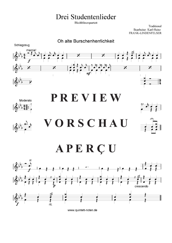 gallery: Drei Studentenlieder - Oh alte Burschenherrlichkeit - Die Gedanken sind frei - Gaudeamus igitur , , (Blechbläser Quartett flexible Besetzung)