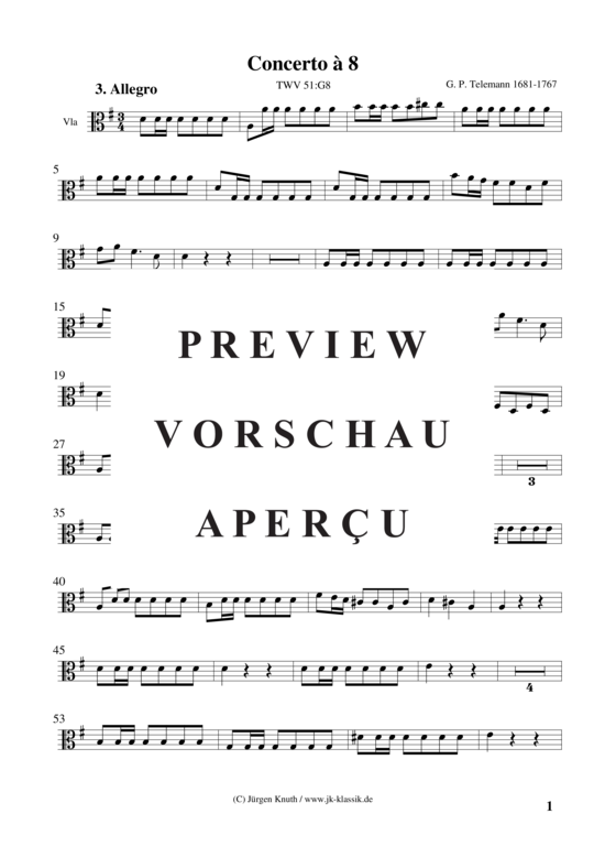 gallery: Violinkonzert à 8 TWV 51:G8 Satz:3 Allegro , , (Gemischtes Ensemble 2x Ob. 3x Vl. Vla + BC)