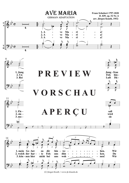 gallery: Ave Maria D.839, op.52.6, B-Dur German Adaptation , , (Gemischter Chor + Orgel)