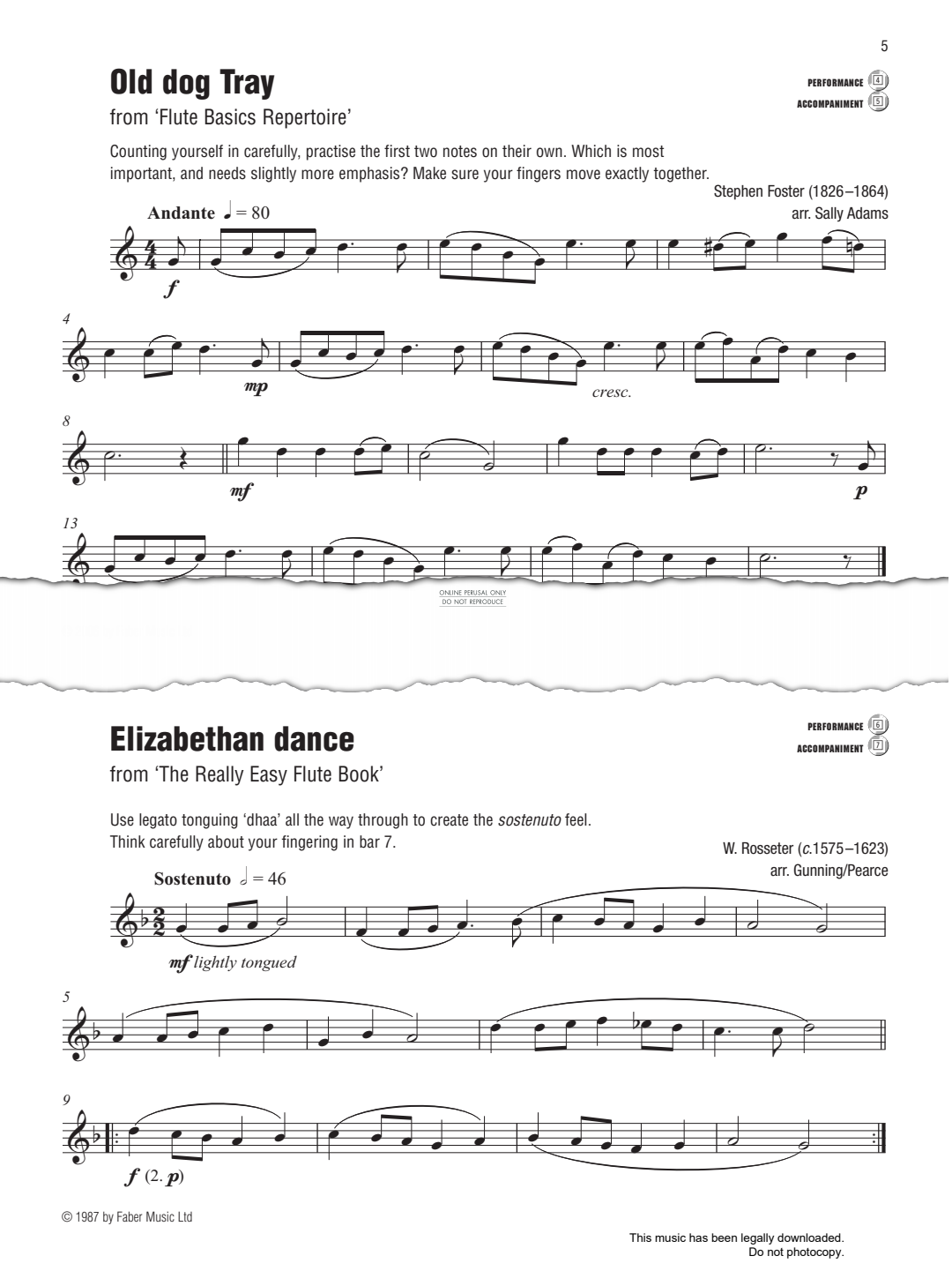 gallery: Old Dog Tray (from 'Flute Basics Repertoire'), Stephen Foster, Flöte, Klavier