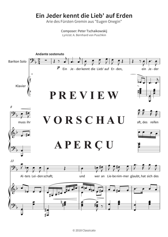 gallery: Ein Jeder kennt die Lieb´ auf Erden - Arie des Fürsten Gremin aus Eugen Onegin , , (Gesang + Klavier)