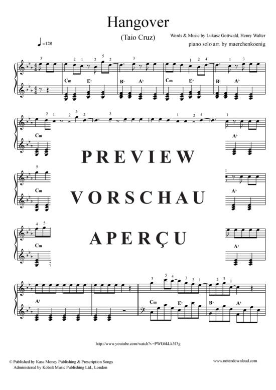 gallery: Hangover , Hangover (Klavier Solo leicht/mittel), (Klavier Solo leicht/mittel)